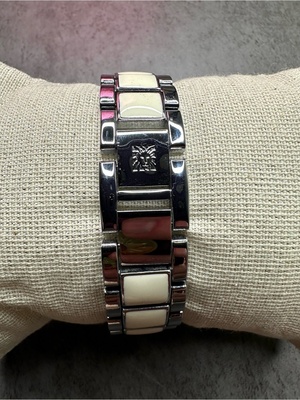 Anne Klein White Ceramic-Inlay Bracelet Watch – Crystal Dial – New Battery - Picture 2 of 3